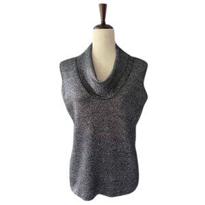 Grace Knitwear Silk Blend Black Metallic Cowl Neck Sleeveless Stretch Top L EUC